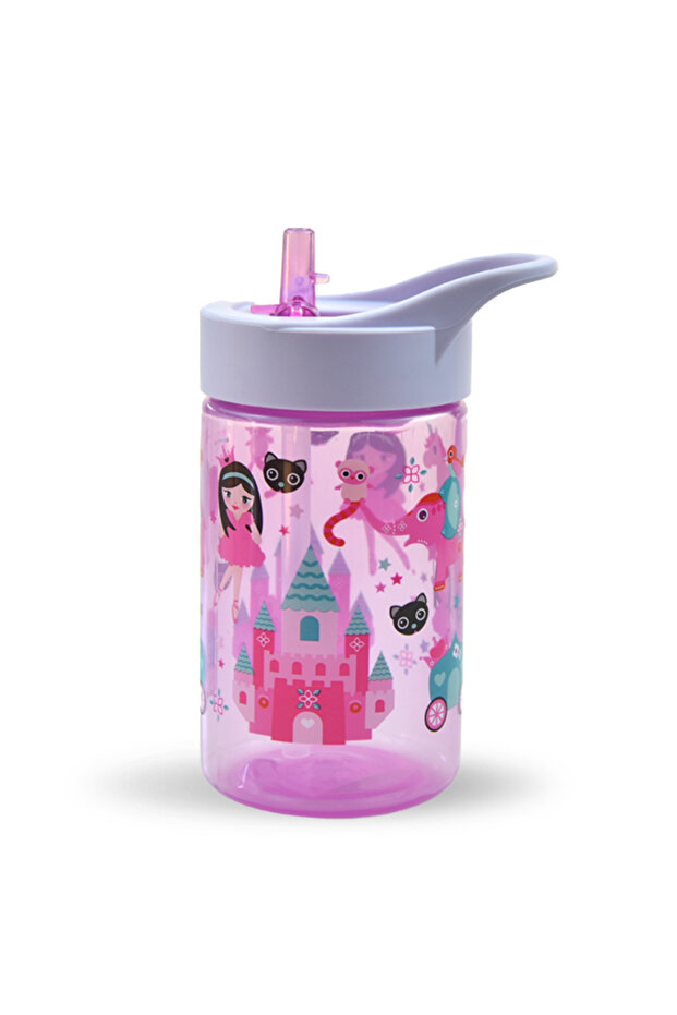 430 ml Princess Printed Pink Flask with Straw - Little Ones' Choice