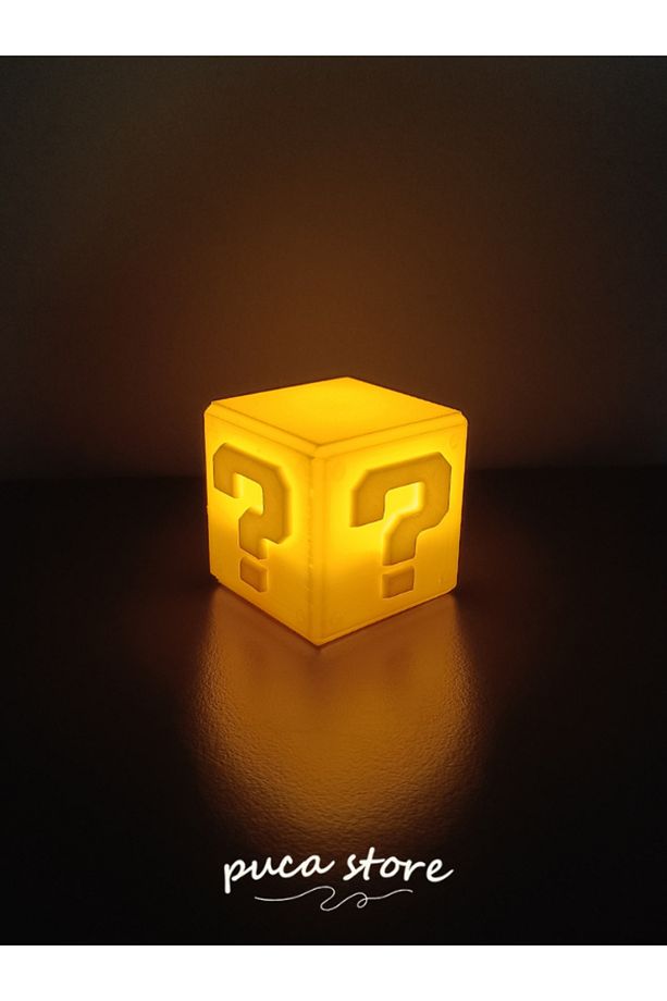 Minecraft Lucky Block Temalı Sarı Masa Lambası - Led Mum Hediyeli Gece Lambası - 3