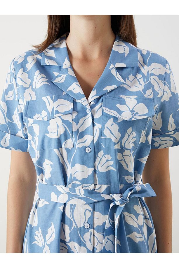LCW Comfort Çiçekli Poplin Gömlek Elbise - 3
