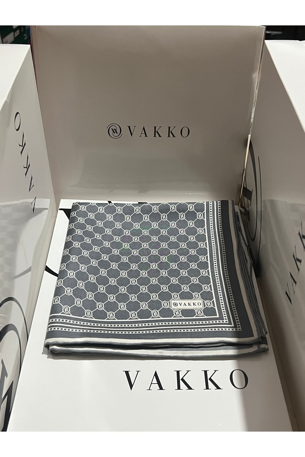 GRİ MONOGRAM TWİLL EŞARP - 1