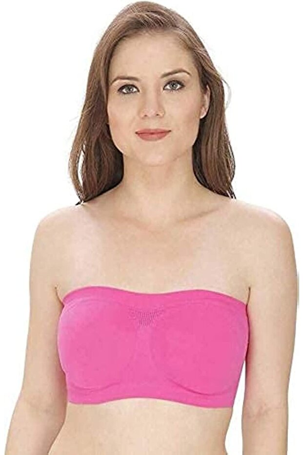 Women's Non Padded Seamless Strapless Tube Bra, Free Size, Pink