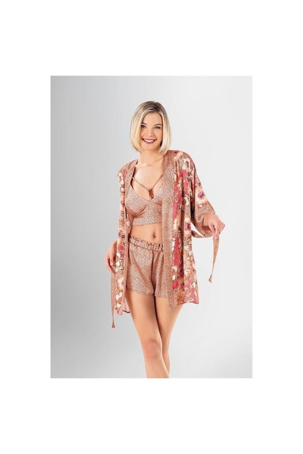 طقم شورت مكون من 3 قطع منقوش - 1