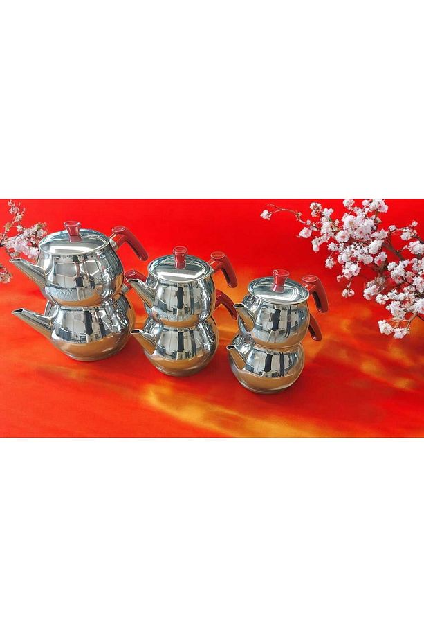 Paslanmaz Caydanlık-demlık Küre Tip Midi Boy-demlik - (ÜST 1 LT - ALT 1.9 LT) - 5