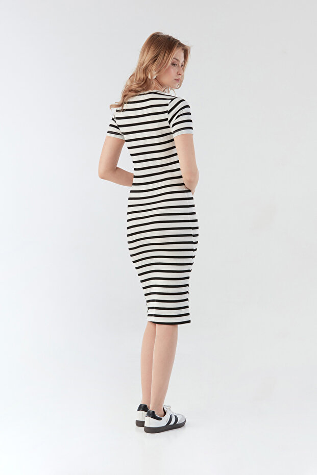 Basic Ribbed Striped Dress - 3