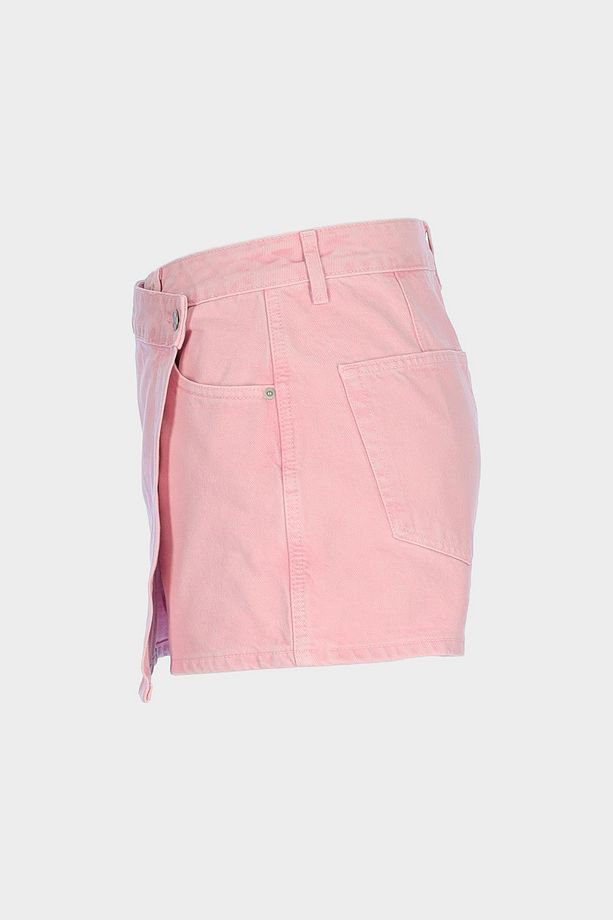 Pembe Yüksek Bel Jean Şort Etek C 4534-110 - 4