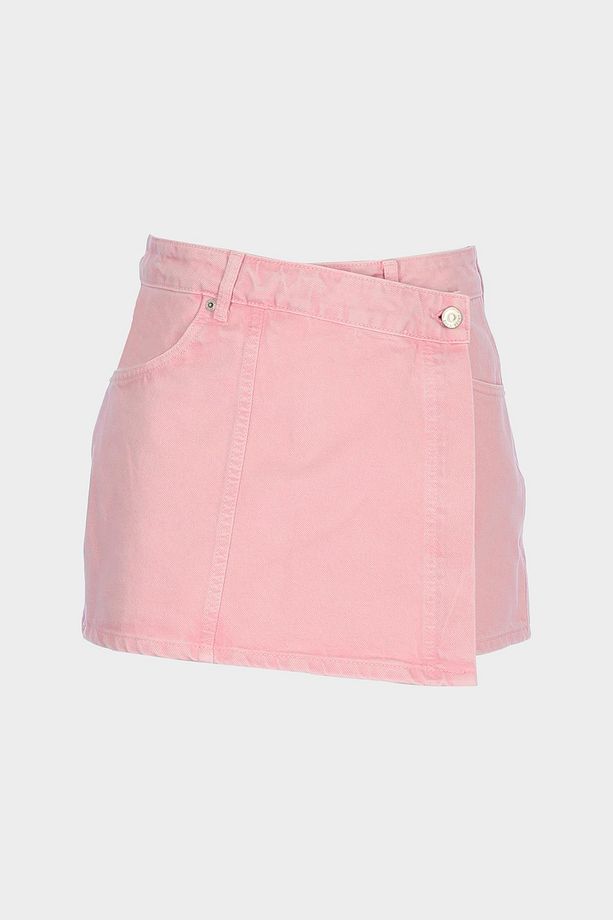 Pembe Yüksek Bel Jean Şort Etek C 4534-110 - 1