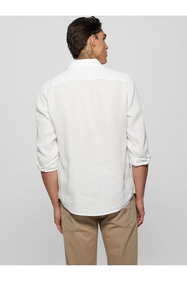 Normal Beyaz Düz Erkek Gömlek M2YH44WERX0G011_LS ISLAND LINEN SHI - 4