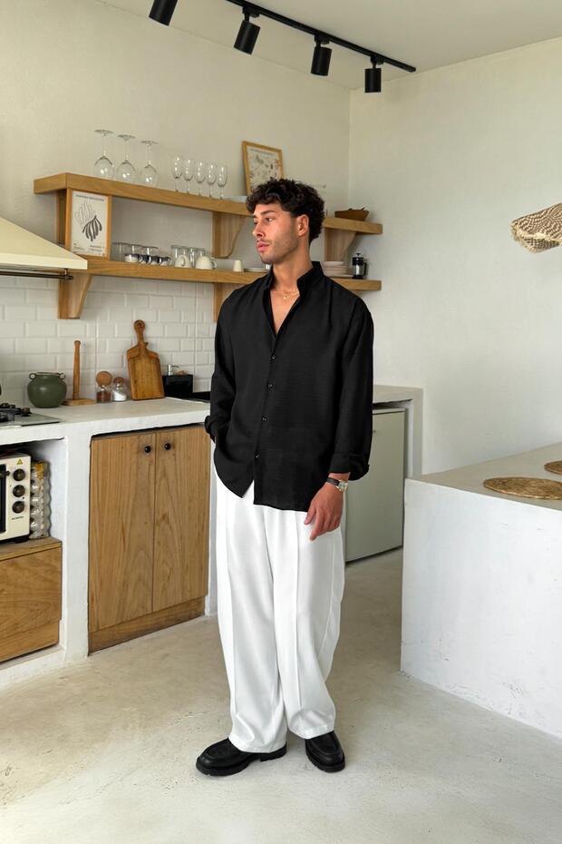 Uzun Kollu Basic Oversize Gömlek Siyah - 4