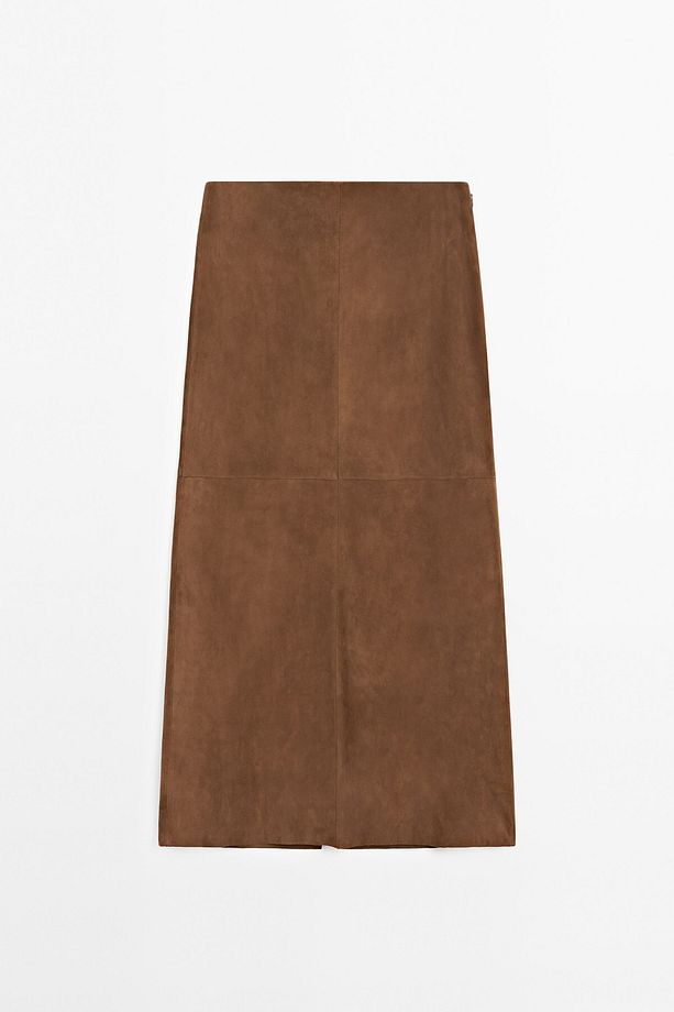 Süet deri midi etek - 5