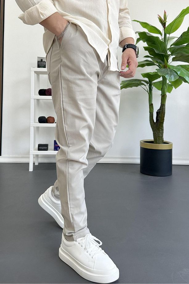 Erkek Dar Paça Jogger Pantolon Bej Edw384 - 1