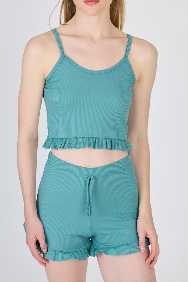 طقم شورت مكشكش بحبل أخضر 0703 - 4