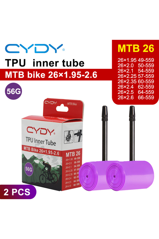 45mm 26x1.95-2.6 2pcs CYDY MTB TPU Bicycle Inner Tube 26''/27.5''/29''x1.95 2.0 2.1 2.25 2.35 2.4 2.