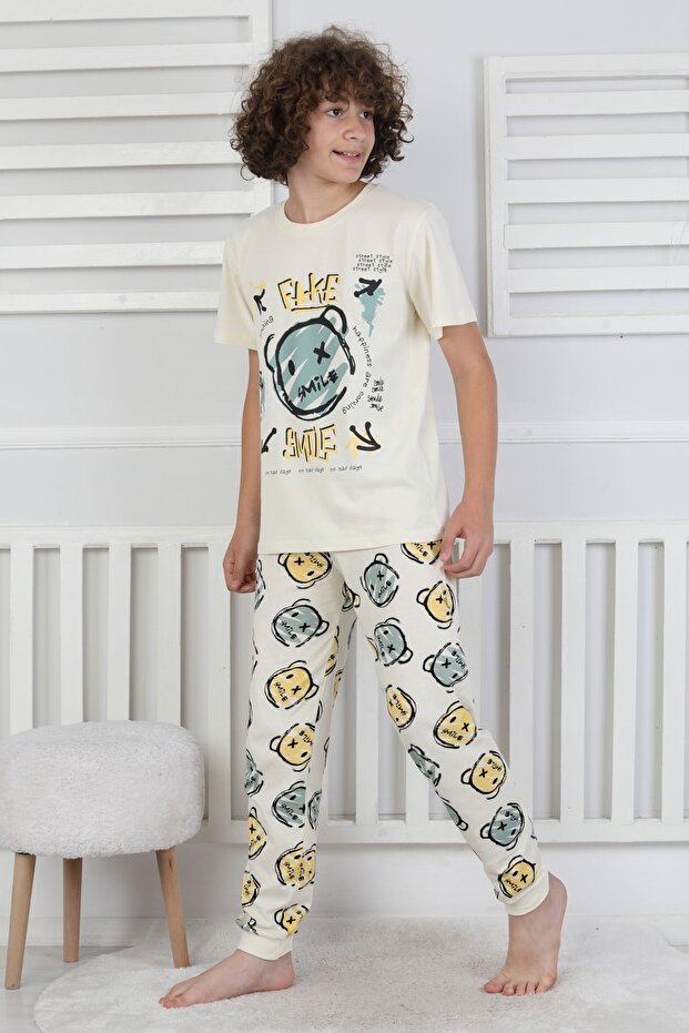 طقم بيجامة للأولاد منقوشة على شكل دب كارتوني - 5