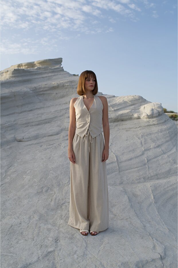 Linen Wide Lace Trousers