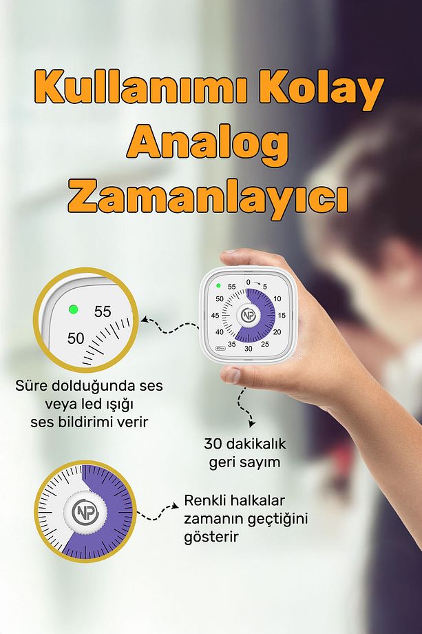 NPT31 Mutfak,Ders,Yemek için 60dk Analog Alarm Zamanlayıcı,Pomodoro Öğrenci Motivasyon Saati - 2
