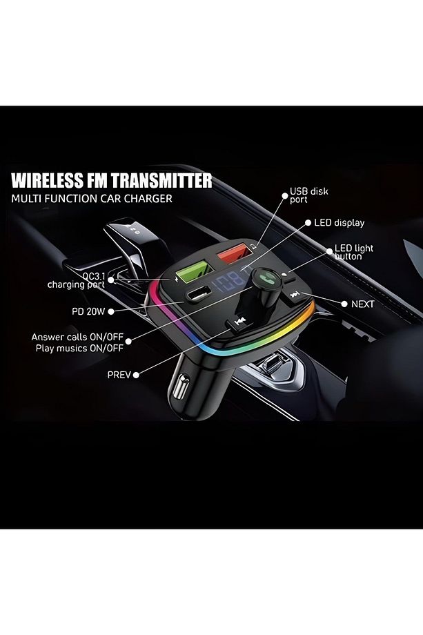 Bluetooth Araç Kiti Araç Fm Transmitter USB Type-C MP3 SD Kart Flash için Uygun PD Çakmaklık Girişli - 2
