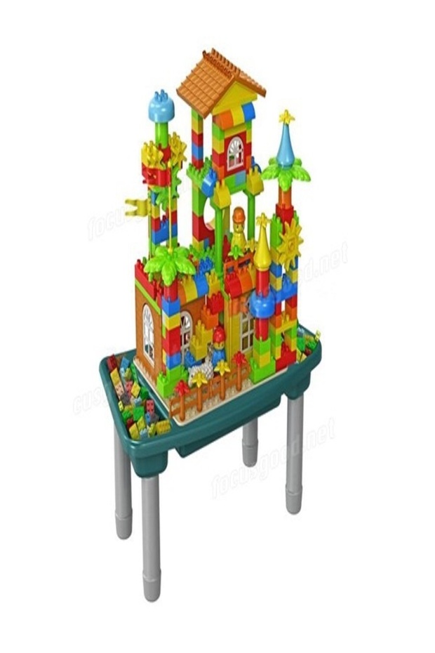 مجموعة طاولة الدراسة والنشاط من مكعبات البناء - تتضمن أكثر من 300 مكعب صغير - 7