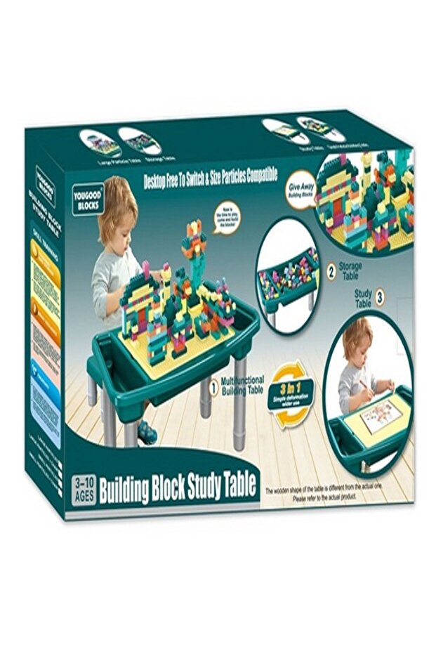 مجموعة طاولة الدراسة والنشاط من مكعبات البناء - تتضمن أكثر من 300 مكعب صغير - 1