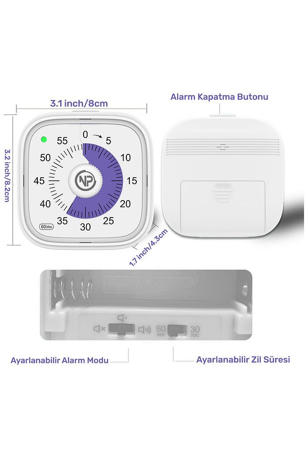 NPT31 Mutfak,Ders,Yemek için 60dk Analog Alarm Zamanlayıcı,Pomodoro Öğrenci Motivasyon Saati - 3