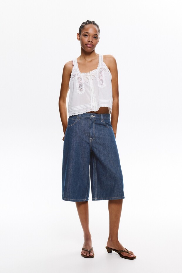 Düşük bel straight fit jorts - 3