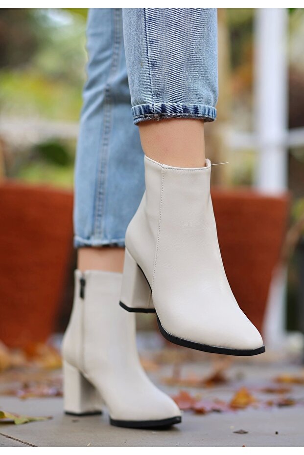 Biya Bej Cilt Topuklu Bot - 3