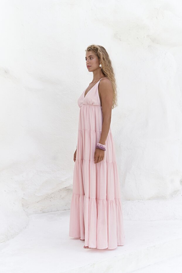 Siena Pembe Askılı Uzun Elbise - 4