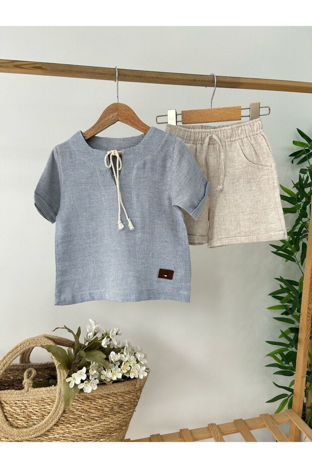 طقم علوي وسفلي من الكتان للأولاد - 1