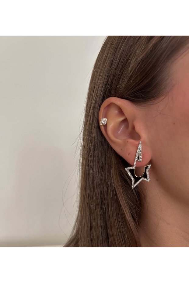Gold Black Enamel Star Earrings