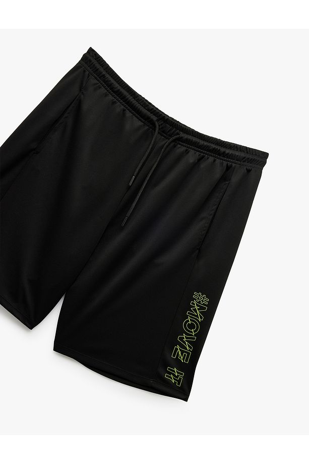 Yüksek Bel Baskılı Cep Detaylı Beli Bağcıklı Spor Şort - 6