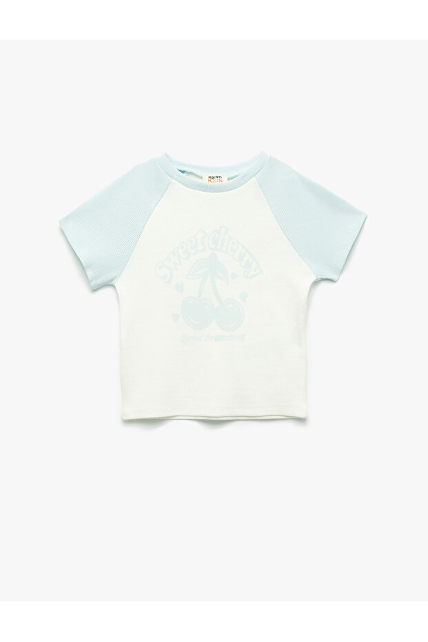 Cherry Printed Short Sleeve Crew Neck Cotton Crop T-Shirt