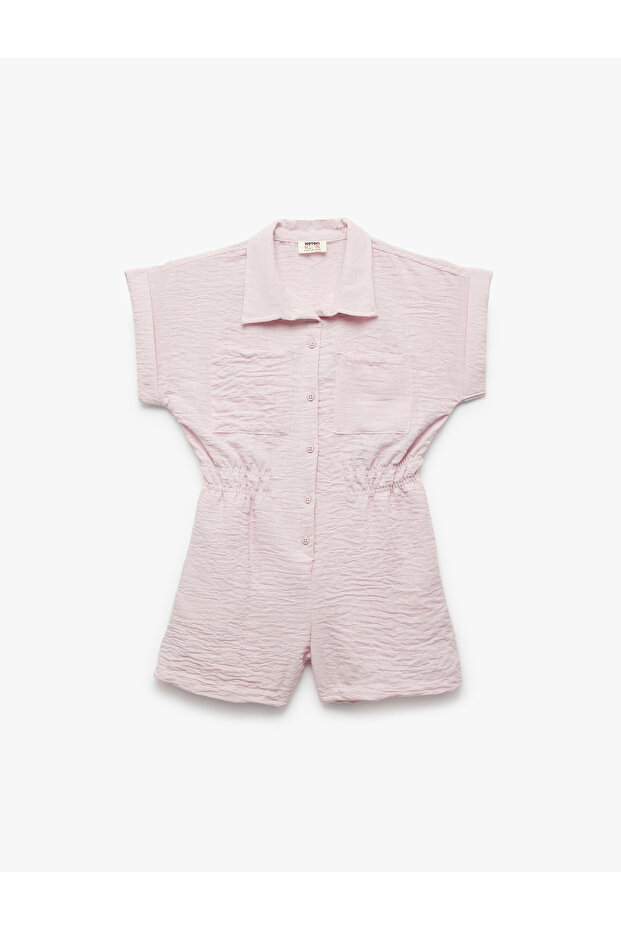 Shirt Collar Pocket Detailed Short Sleeve Salopet Jumpsuit