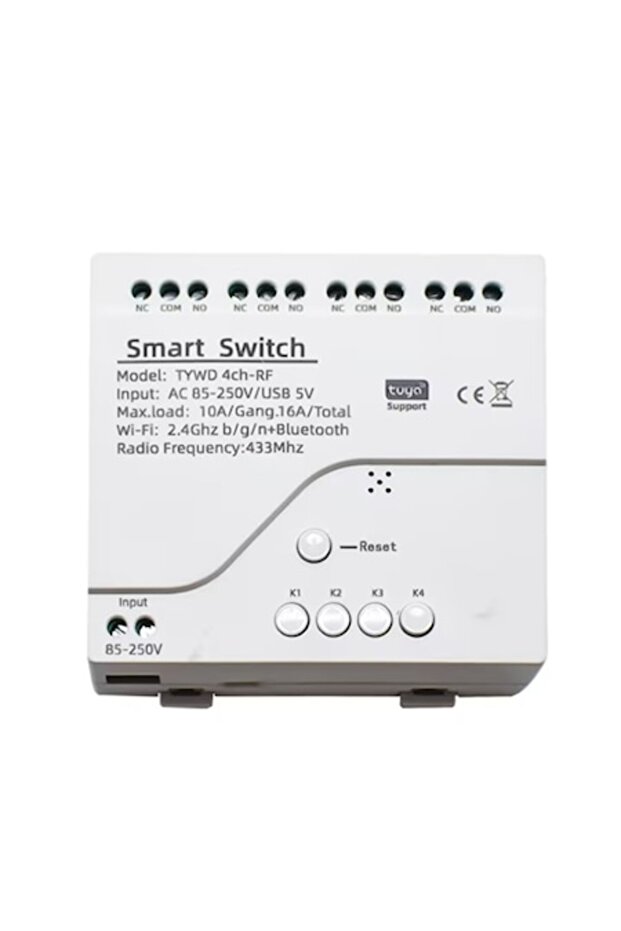 Smart WiFi Relay with 3 Modes and 4 Channels, DIY, 85-250V, Compatible with Tuya/SmartLife - 1