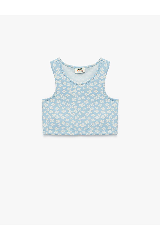 Crew Neck Sleeveless Floral Patterned Crop Tank Top