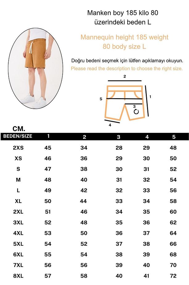 %100 Pamuk Şile Bezi Relaxed Fit Unisex Kısa Şort Camel Renk - 5