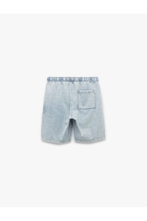 Beli Bağcıklı Cep Detaylı Bermuda Oversize Jean Şort - 5