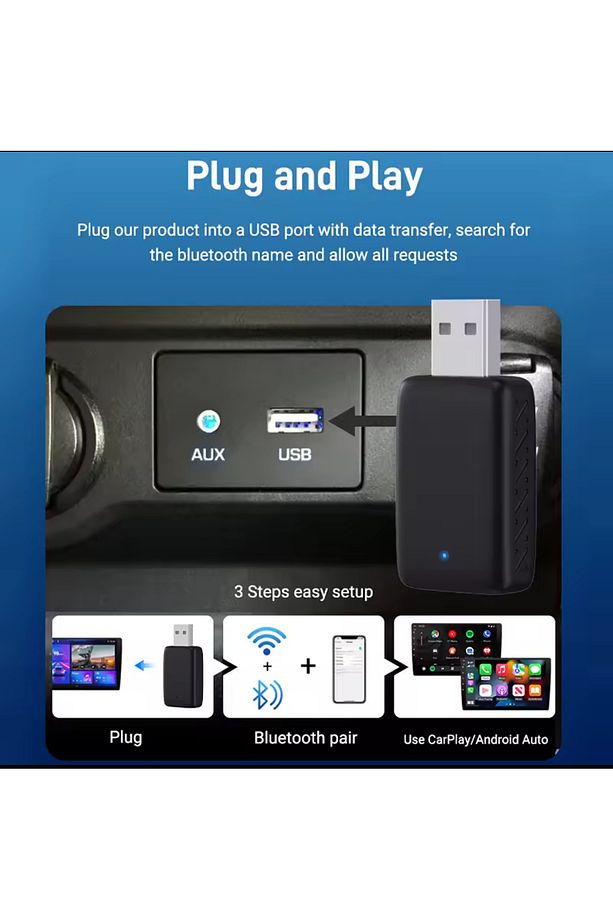 Kablosuz Car Play Adaptörü Android Cihazlar Için, Wireless Carplay Çevirici 2 in 1 - 3