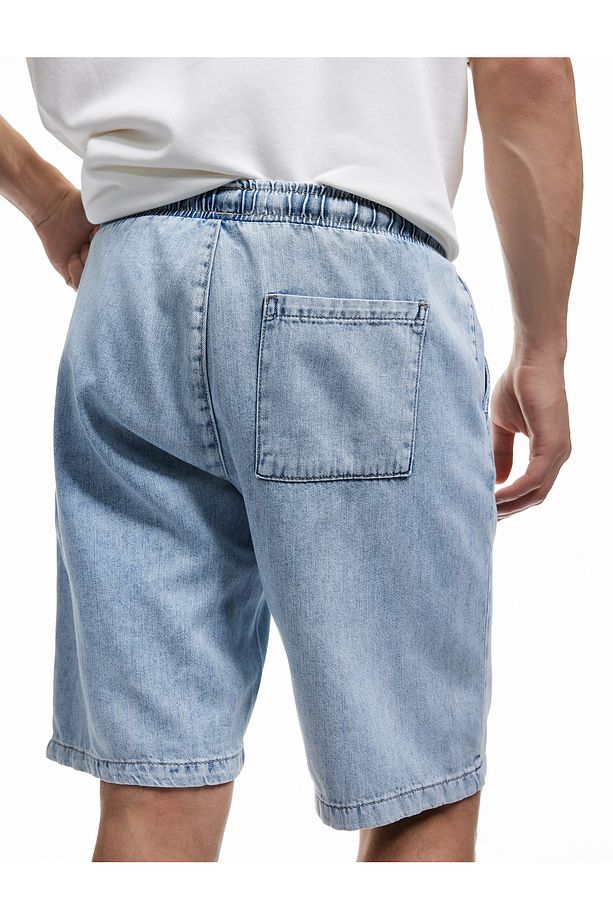 Beli Bağcıklı Cep Detaylı Bermuda Oversize Jean Şort - 3