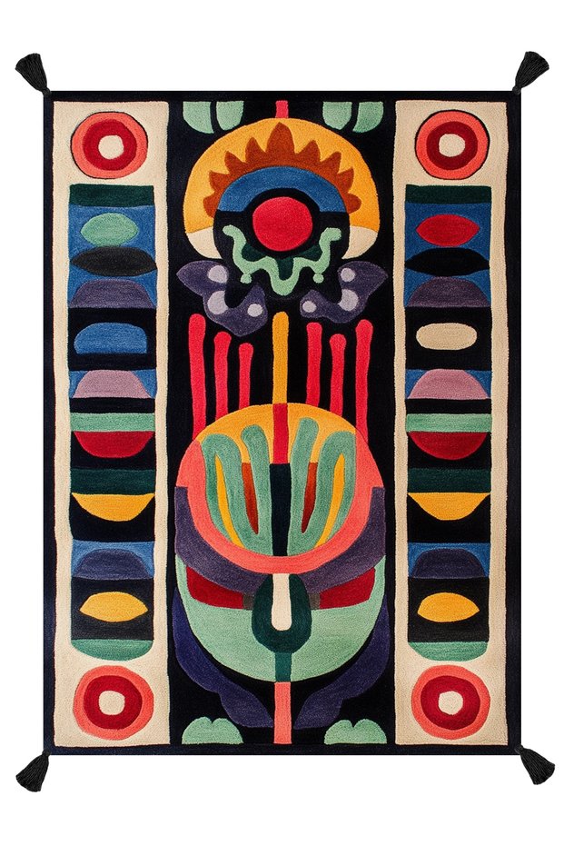 Nora Art Colorful Abstract Black Geometric Patterned Woven Base Decorative Living Room Carpet 64