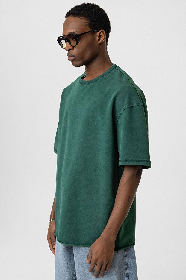 Yıkamalı Basic Oversize Tişört Nefti - 4