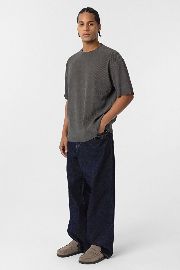 Yıkamalı Ottoman Basic Oversize Tişört Haki - 6