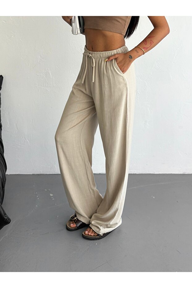 بنطلون كتان أساسي بقصة مريحة - 1