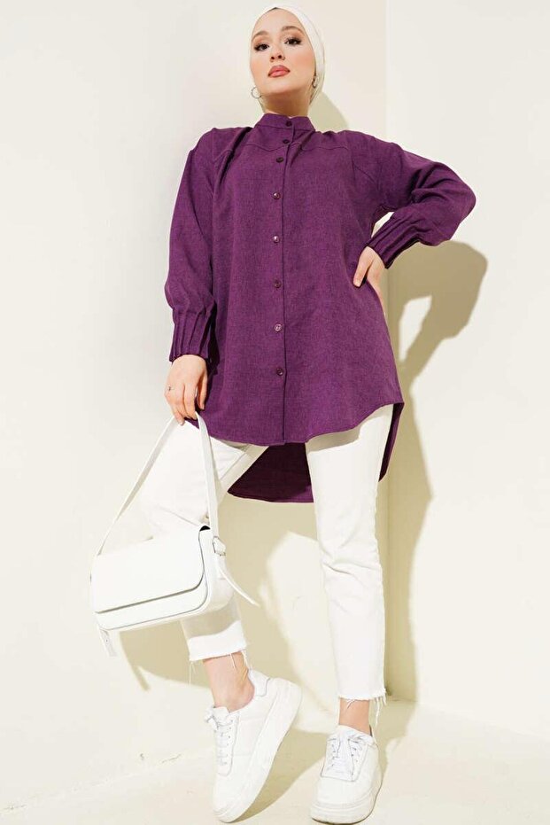 Women Sleeve Ribbed Tunic Shirt