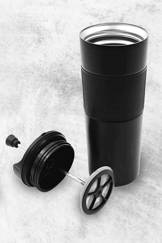 Frenc Press Termos & Kravat & Paspartu Çerçeve & Siyah Kupa & 200ml Trendmiya Kolonya Hediye Seti - 2