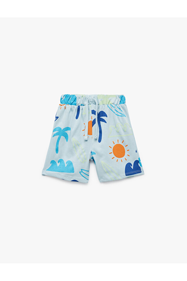 Cotton Pocket Detailed Waist Lace-Up Printed Shorts