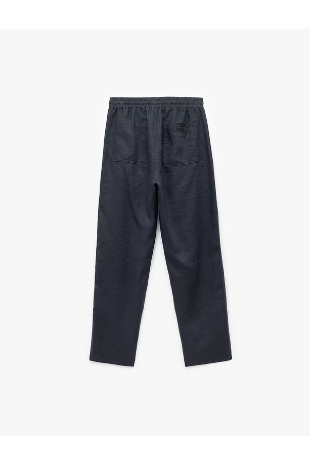 Cep Detaylı Beli Bağcıklı Oversize Keten Yazlık Pantolon - 4