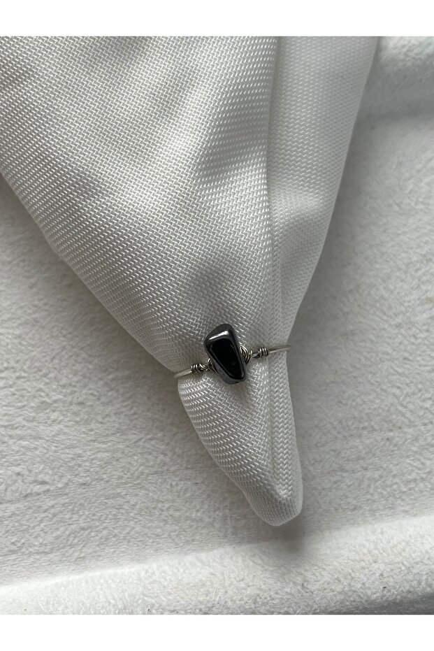 Broken Hematite Stone Adjustable Silver Wire Ring - 1