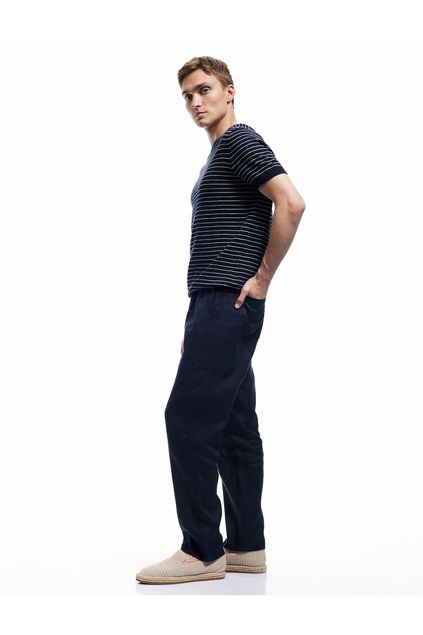 Cep Detaylı Beli Bağcıklı Oversize Keten Yazlık Pantolon - 2