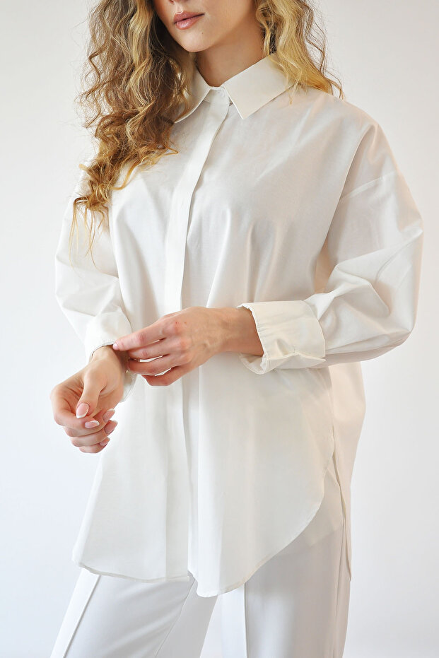Basic Poplin Gömlek - Beyaz - 3