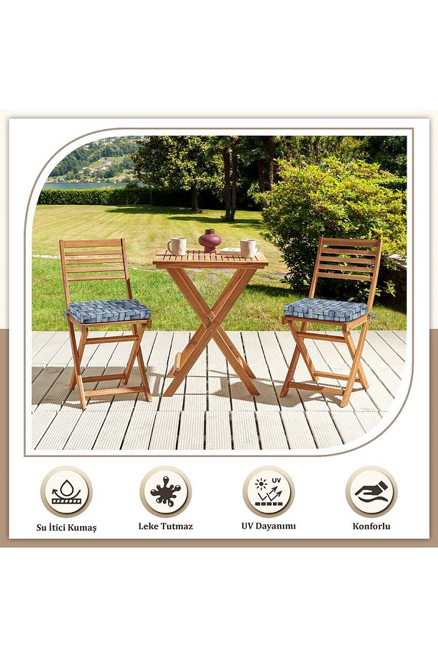 Canvas Tekli Wicker Sıvı Geçirmez Leke Tutmaz Fermuarlı Bağcıklı Sandalye Minderi 40 x 40 cm - 5