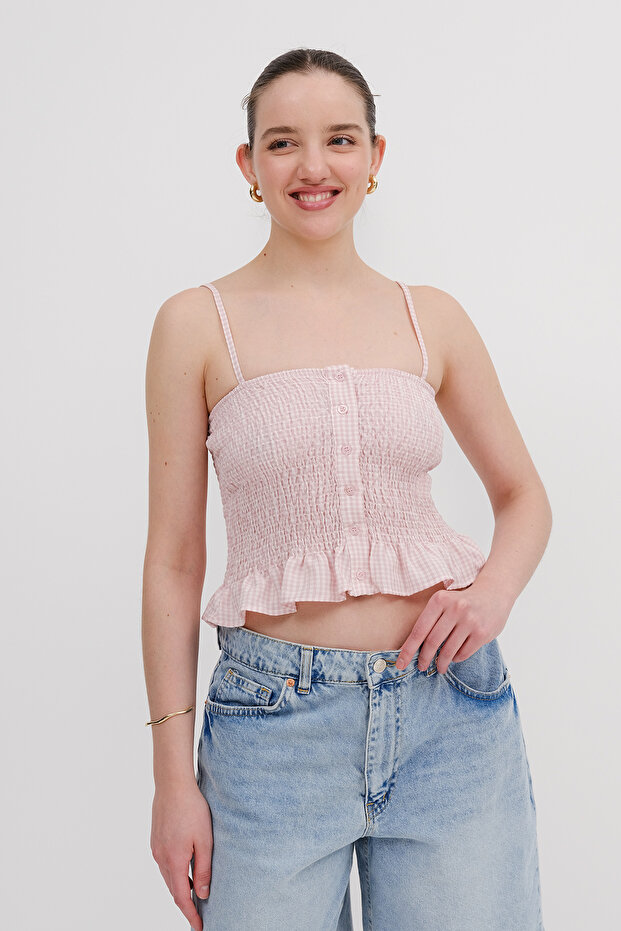 Gingham Patterned Buttoned Blouse A17282 - 5